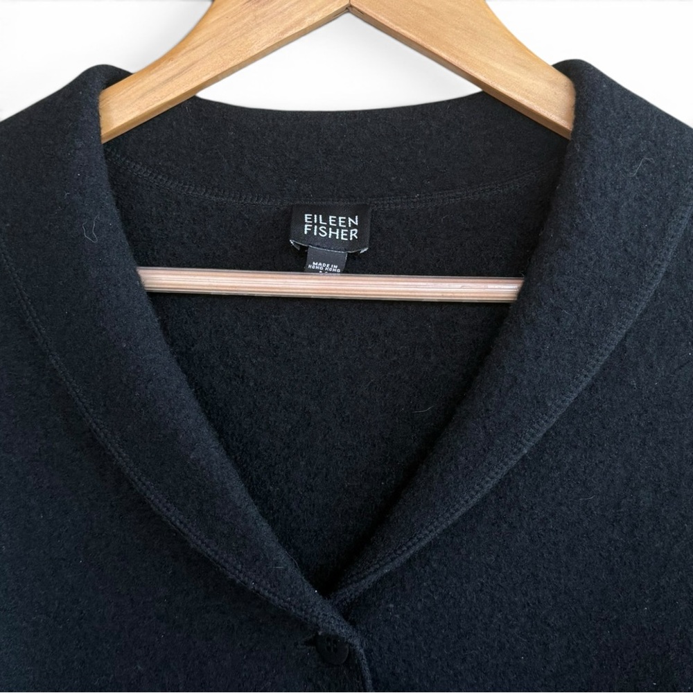 Eileen Fisher 100% Wool Shawl Collar Jacket Blazer Button Cardigan Black‎ Med - Picture 3 of 6